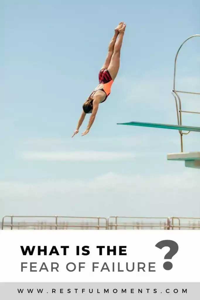 Person at diving board, with text: What is the Fear of Failure?